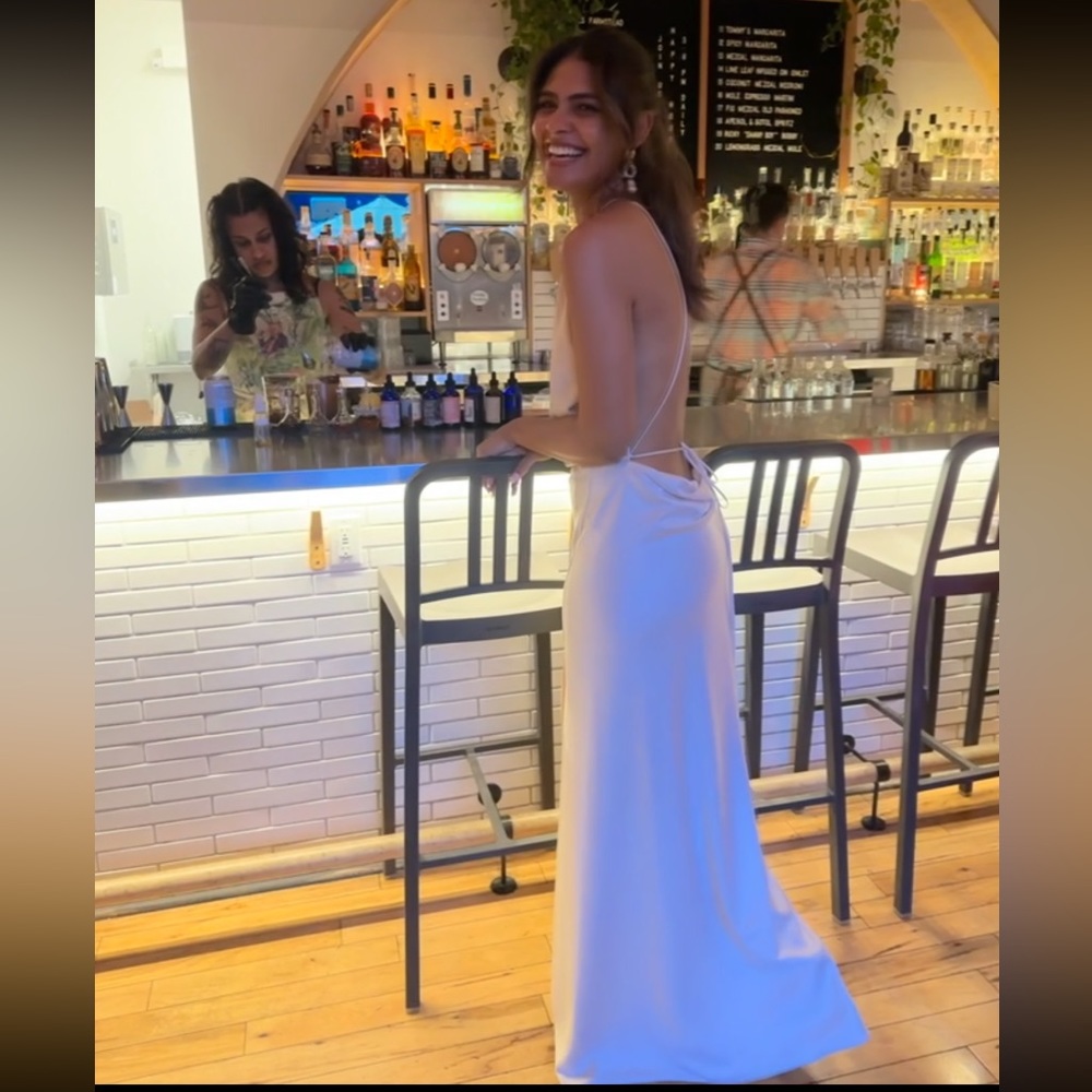 House of CB Zanab Open Back Satin Maxi Cocktail Dress